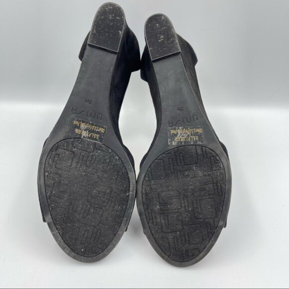 Unisa Black Suede Ankle Strap Wedge Sandals | Open Toe Dress Heel Size 7.5 - Picture 4 of 10